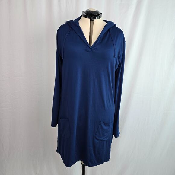 TSLA Bathing Suit Dress Coverup Women's 2XL Blue Long Sleeve Hooded NWT - Picture 1 of 16